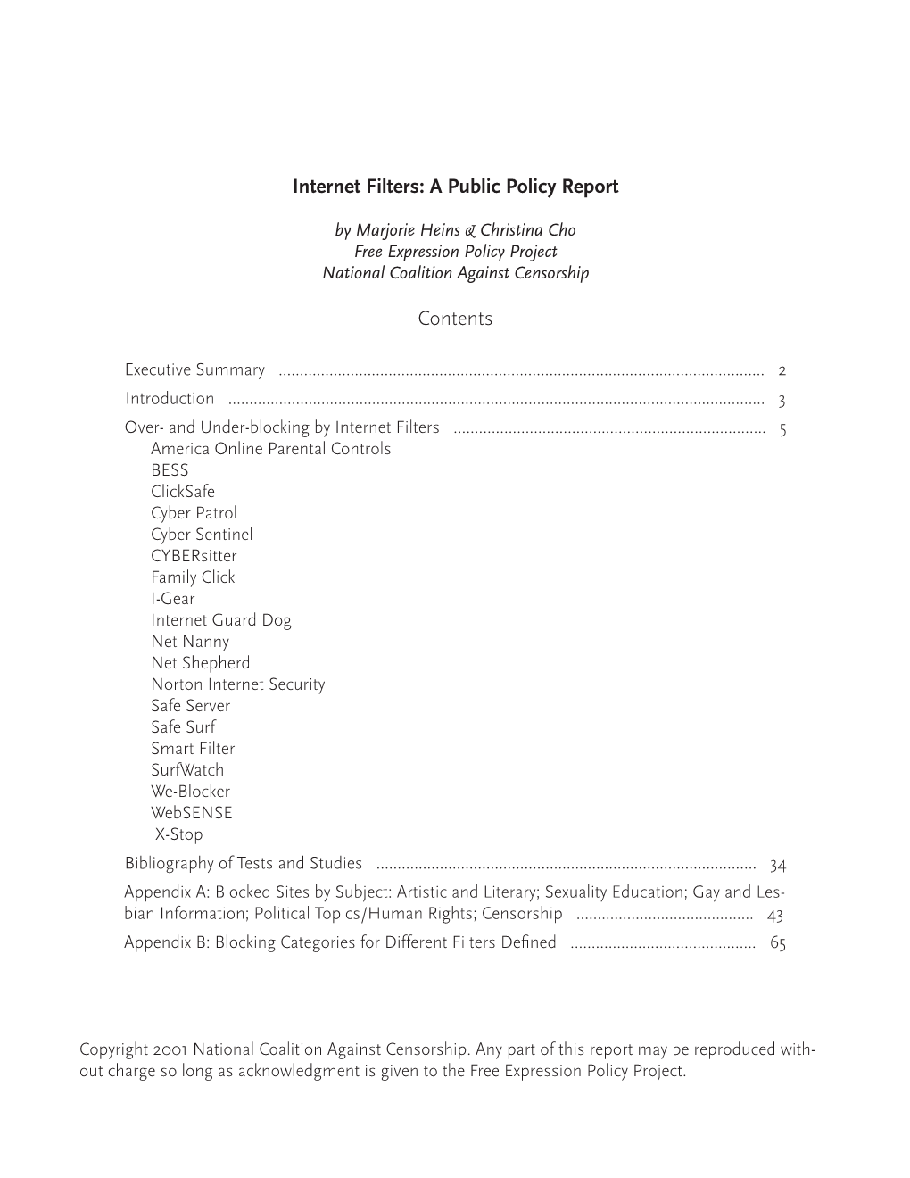 Internet Filters: a Public Policy Report