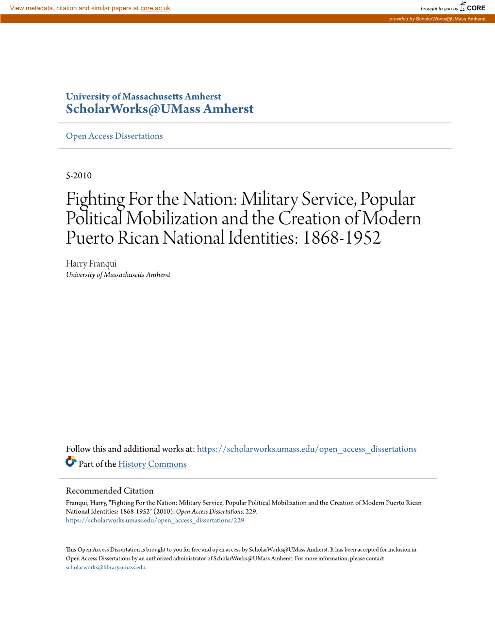 Military Service, Popular Political Mobilization and the Creation of Modern Puerto Rican National Ident