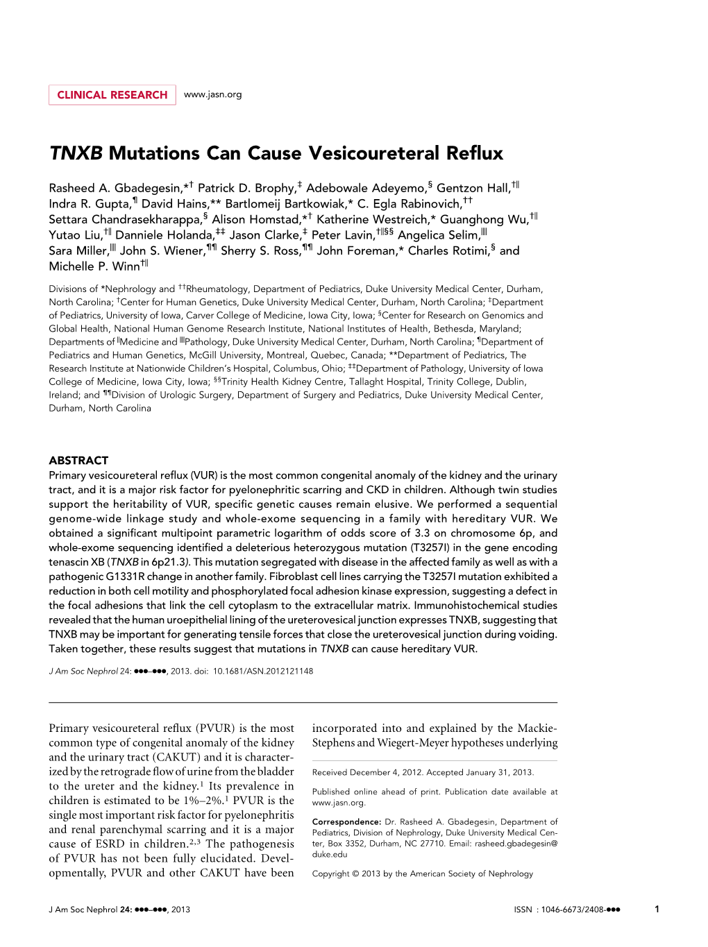 TNXB Mutations Can Cause Vesicoureteral Reflux