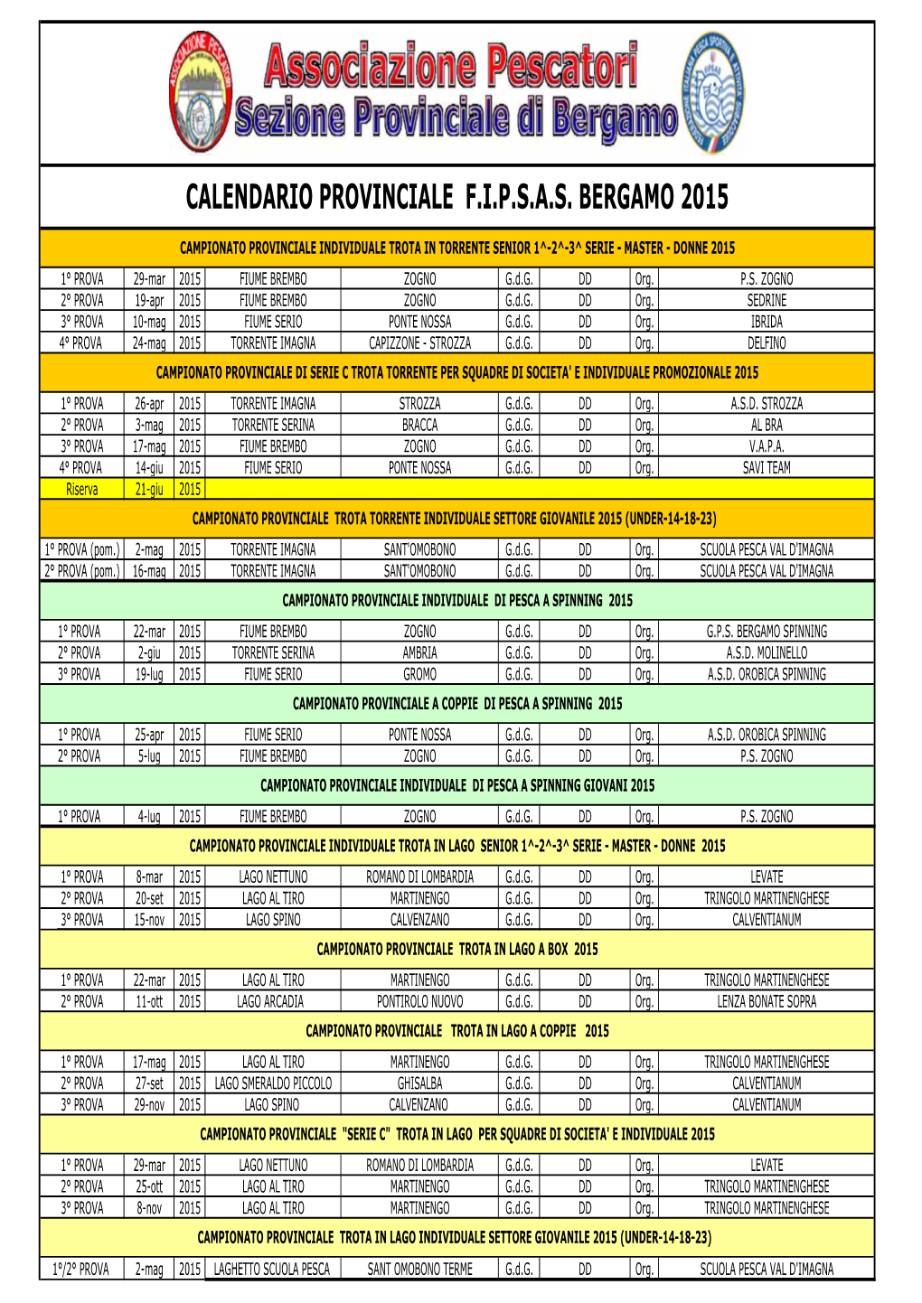 Calendario Provinciale Gare 2015