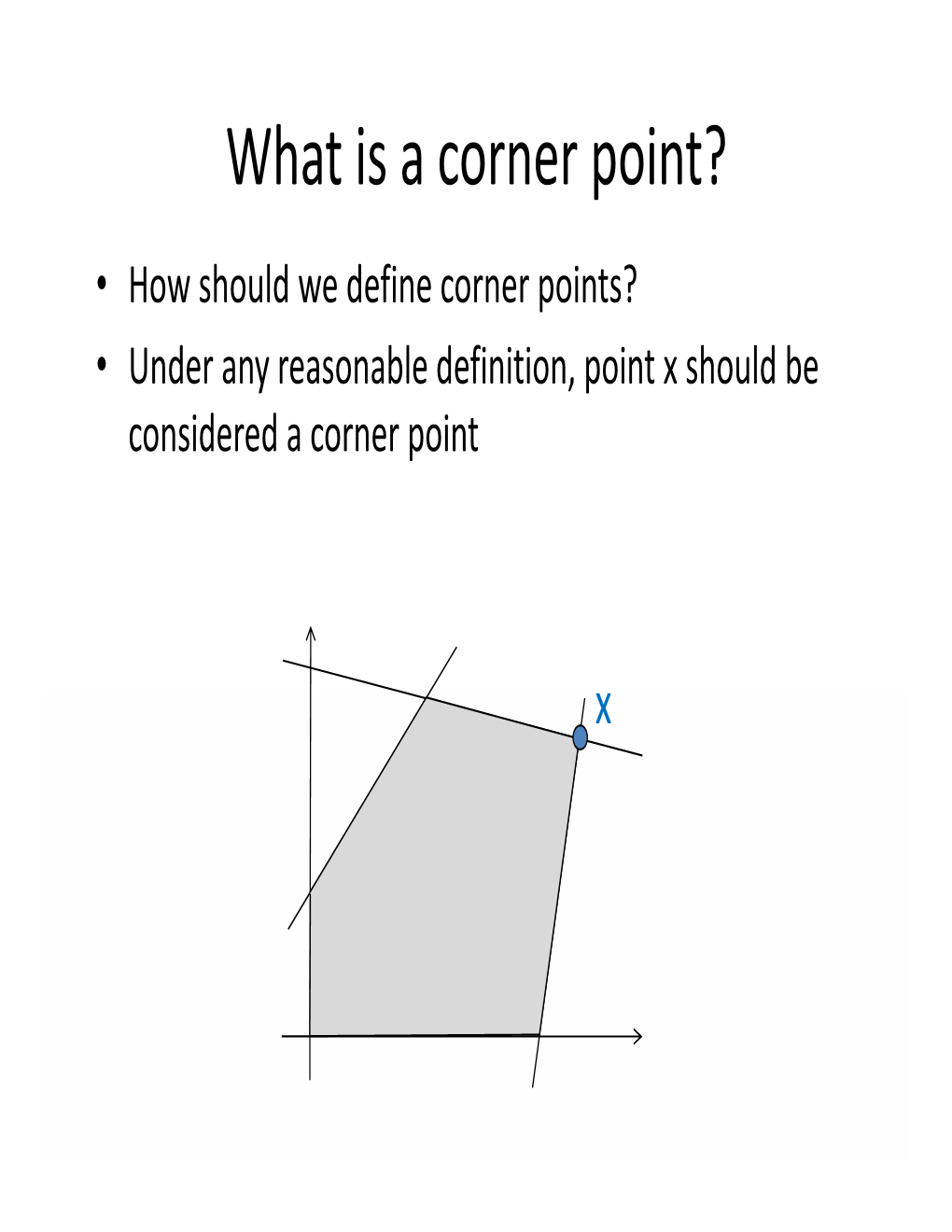 What Is a Corner Point? • How Should We Define Corner Points? • Under Any Reasonable Definition, Point X Should Be Considered a Corner Point