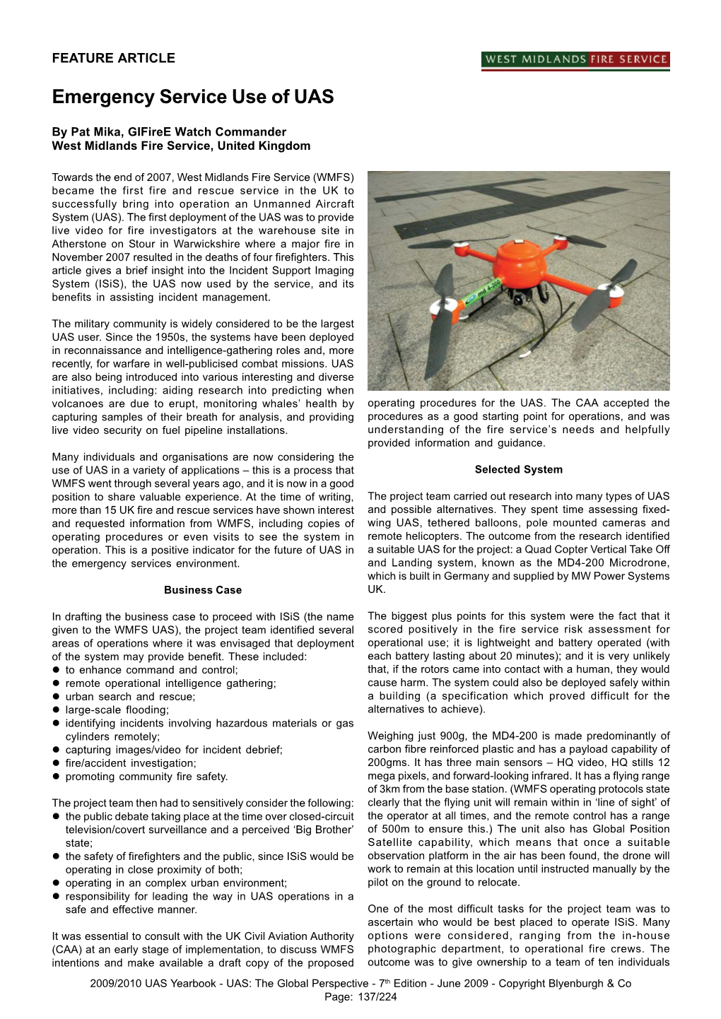 Emergency Service Use of UAS