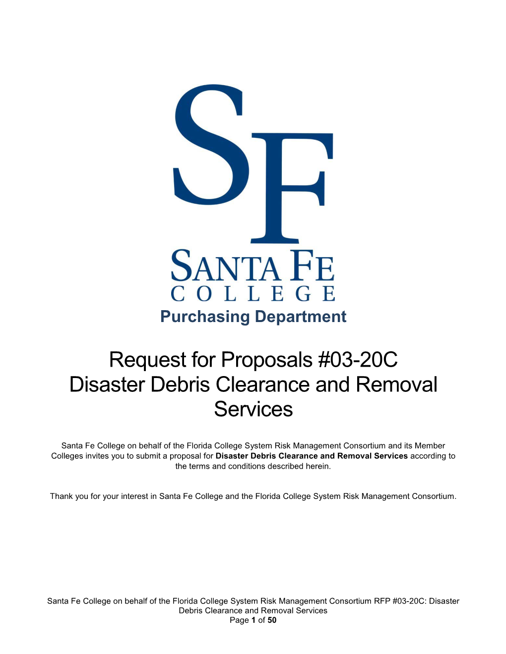 Request for Proposals #03-20C Disaster Debris Clearance and Removal Services