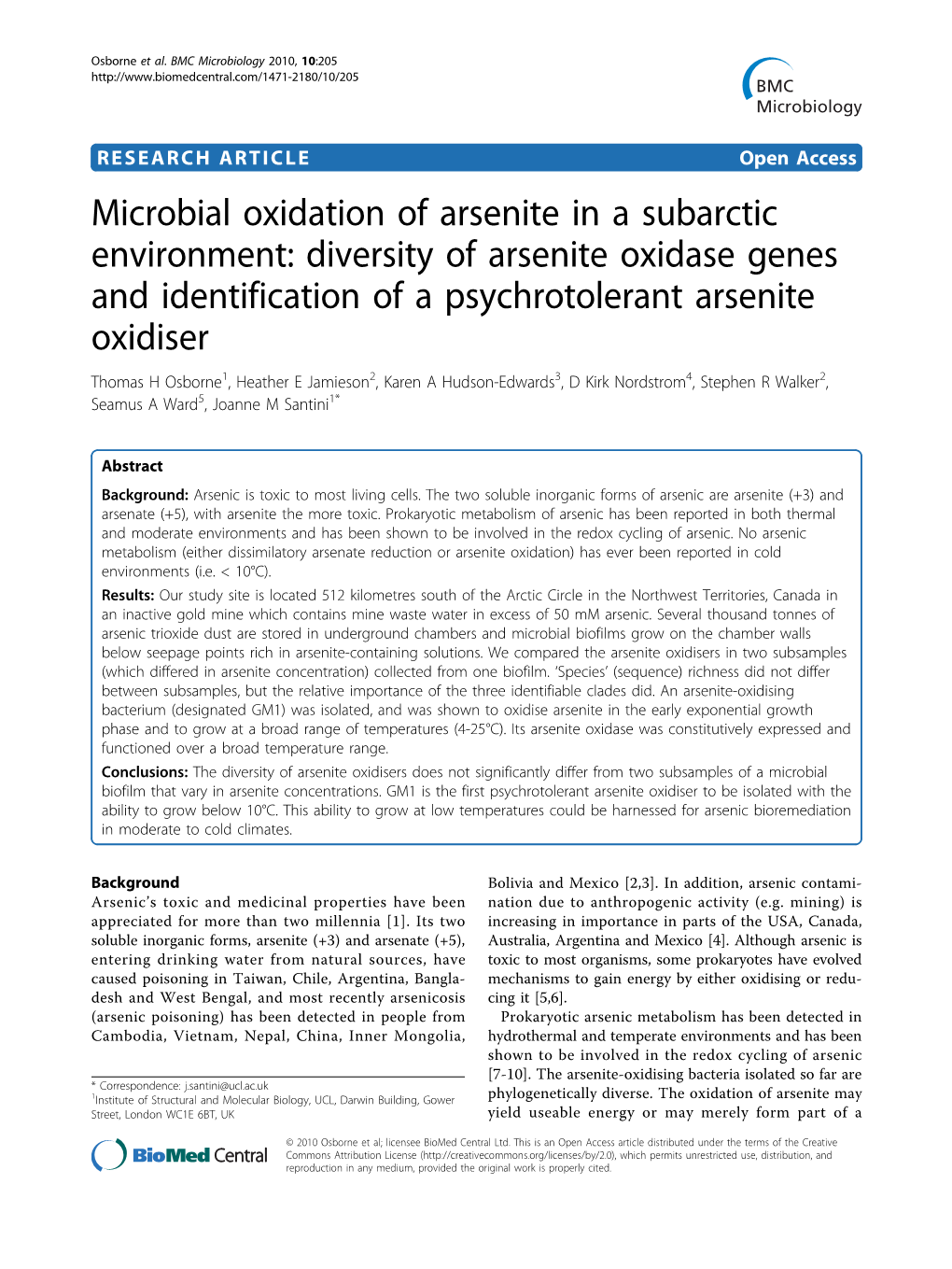 Microbial Oxidation of Arsenite in a Subarctic