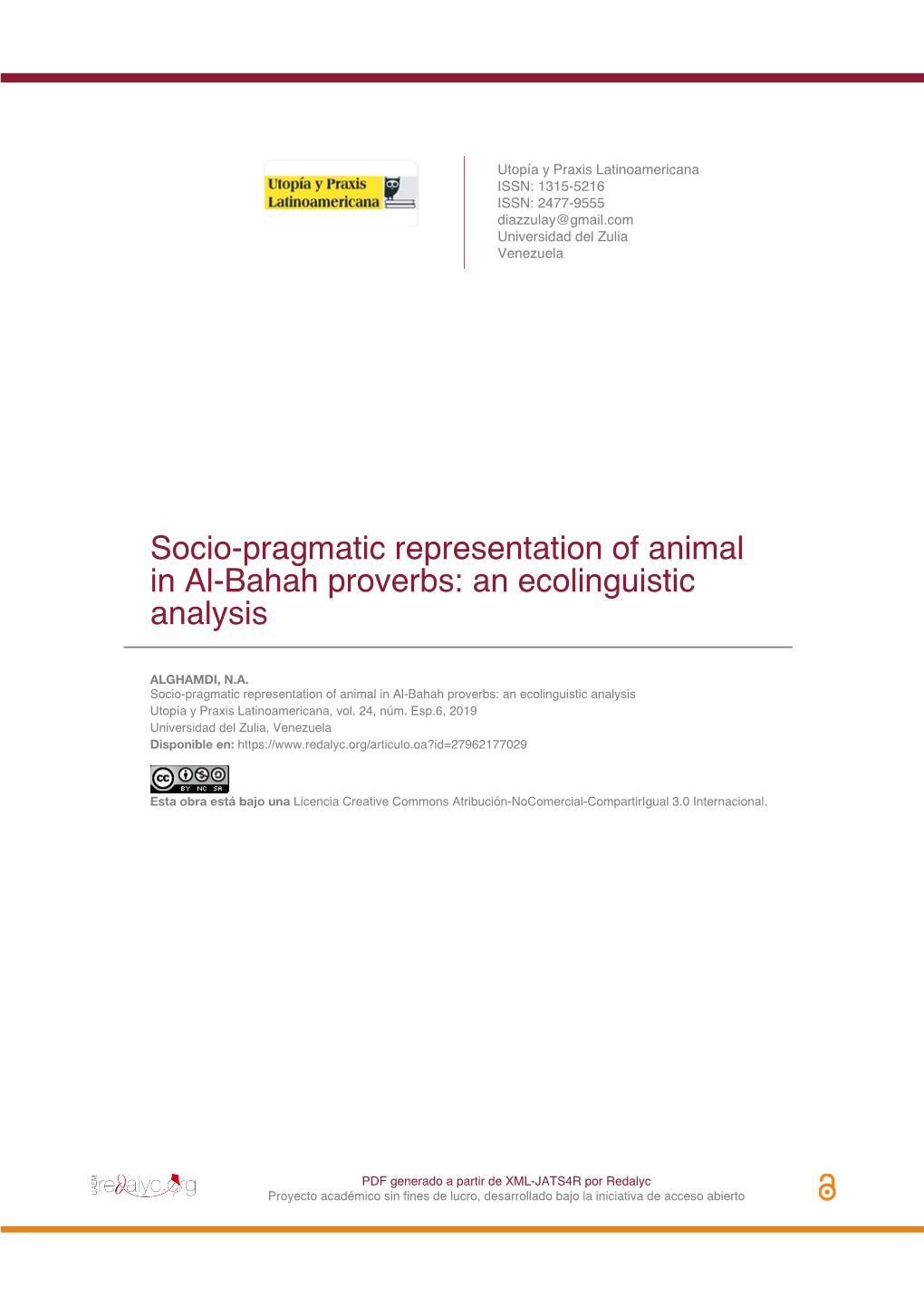 Socio-Pragmatic Representation of Animal in Al-Bahah Proverbs: an Ecolinguistic Analysis