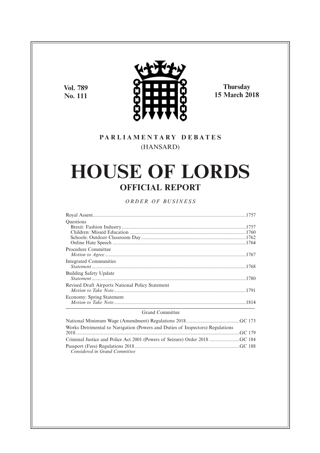 House of Lords Official Report