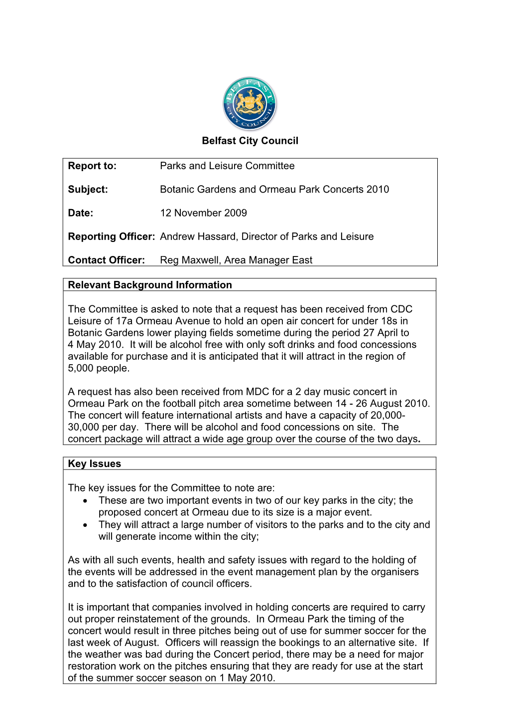 Botanic Ormeau 2010 REPORT