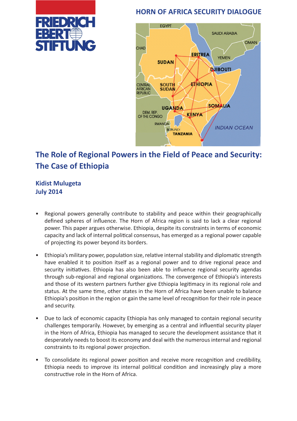 The Role of Regional Powers in the Field of Peace and Security: the Case of Ethiopia