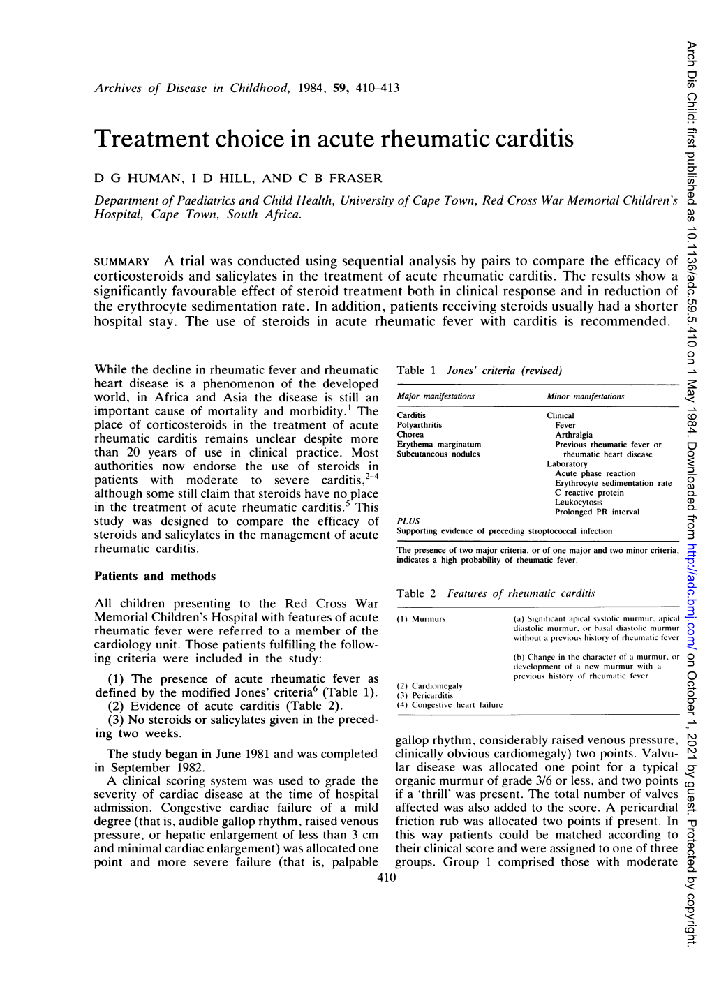 Treatment Choice in Acute Rheumatic Carditis