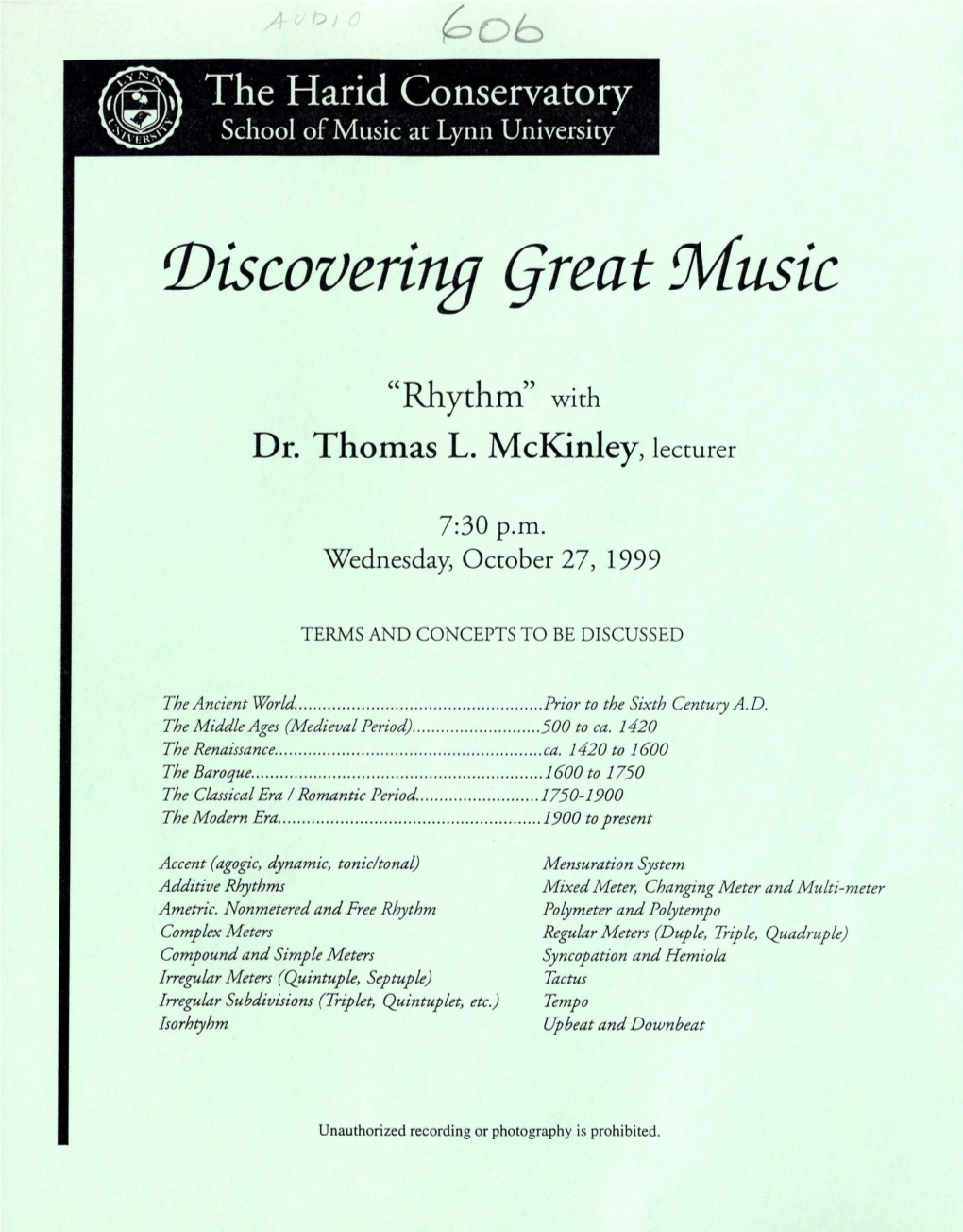 1999-2000 Discovering Great Music-" Rhythm" with Dr. Thomas L. Mckinley