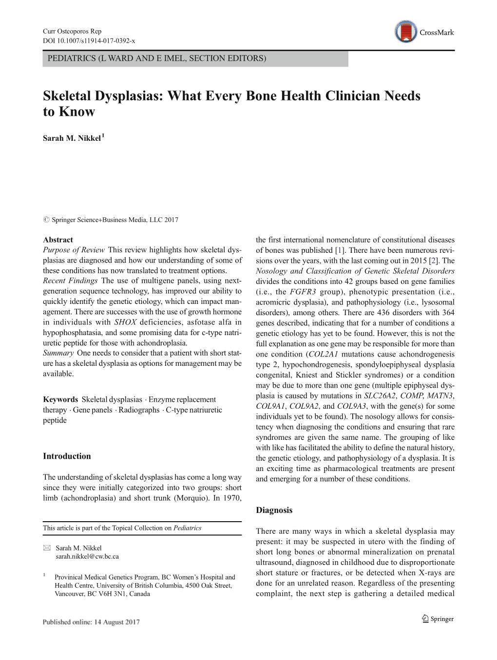 Skeletal Dysplasias: What Every Bone Health Clinician Needs to Know