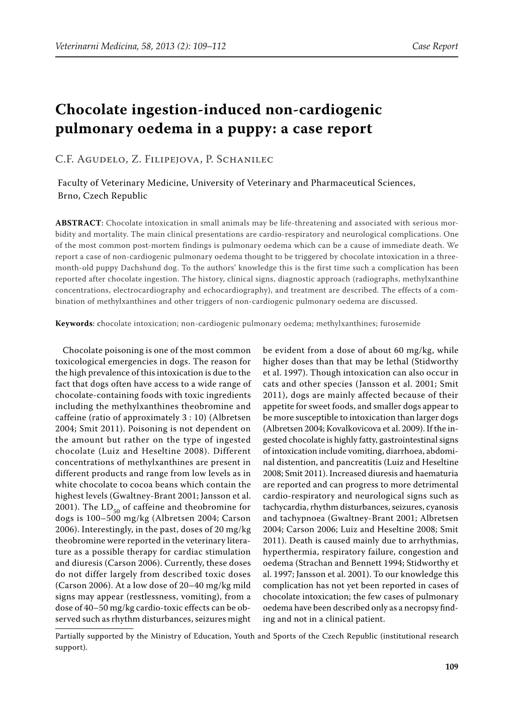 Chocolate Ingestion-Induced Non-Cardiogenic Pulmonary Oedema in a Puppy: a Case Report