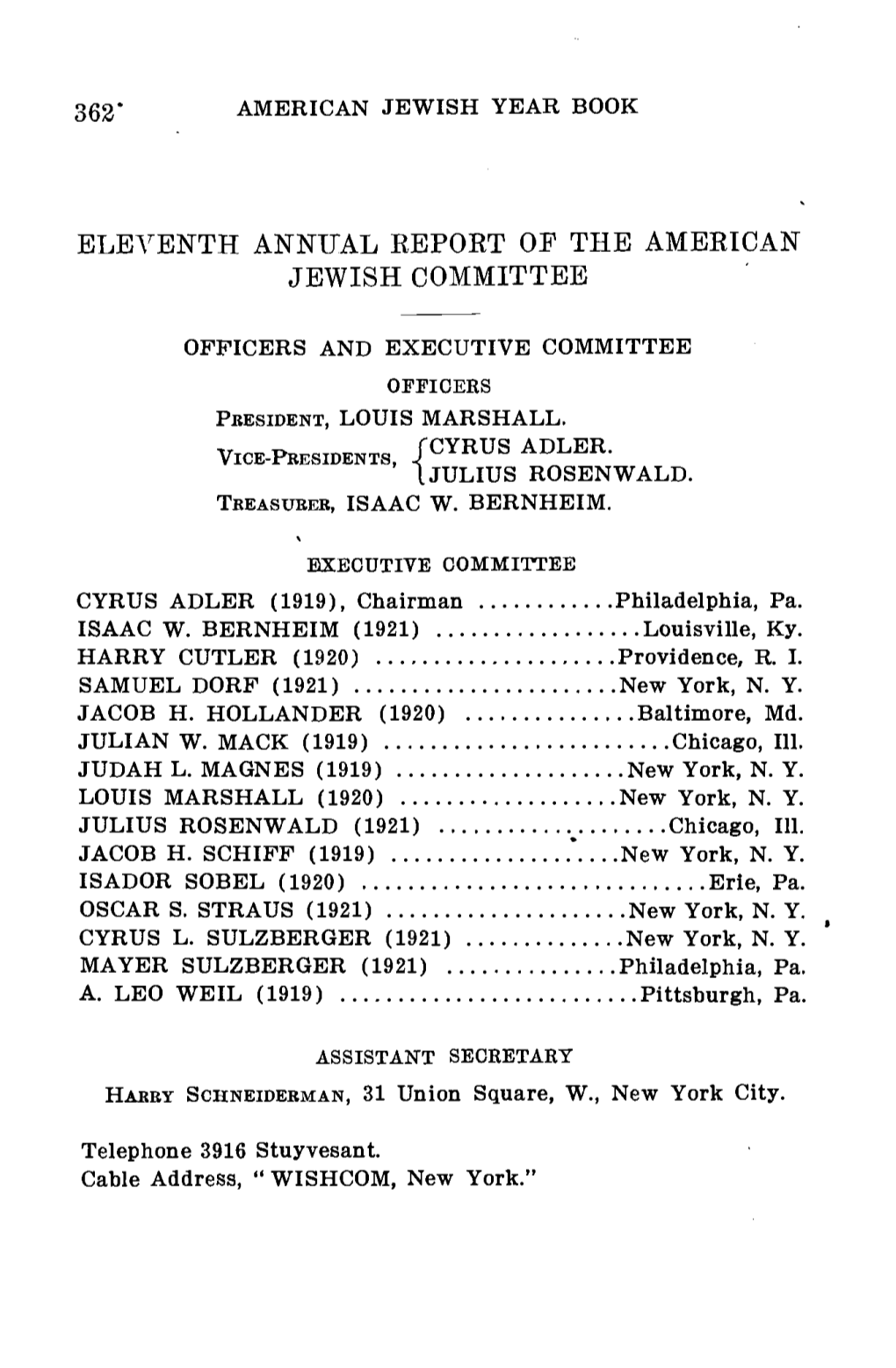 Annual Report of the American Jewish Committee (1918-1919)