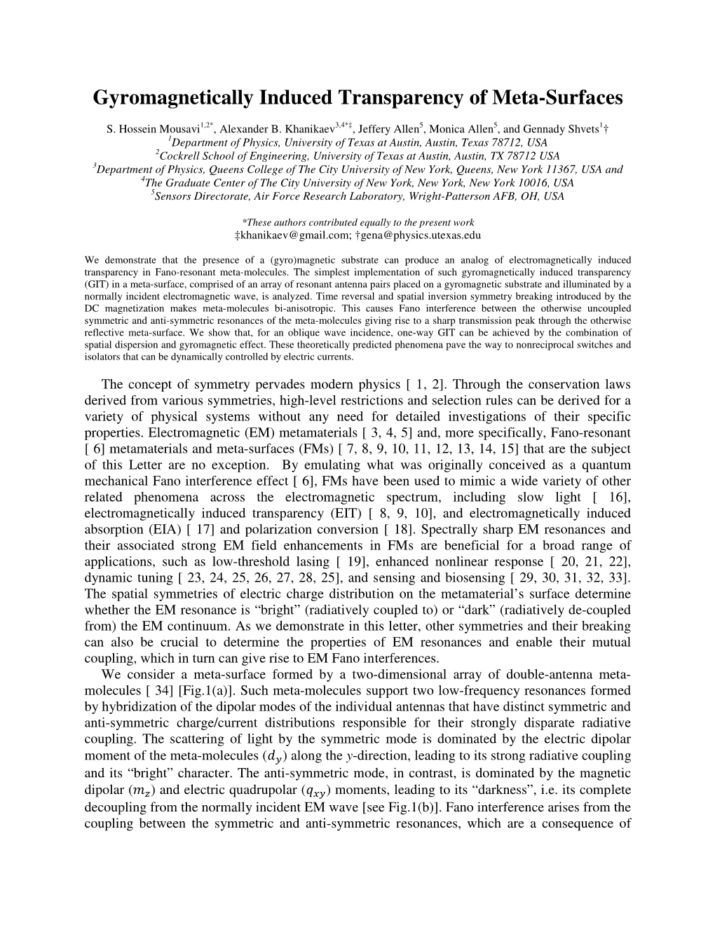 Gyromagnetically Induced Transparency of Meta-Surfaces