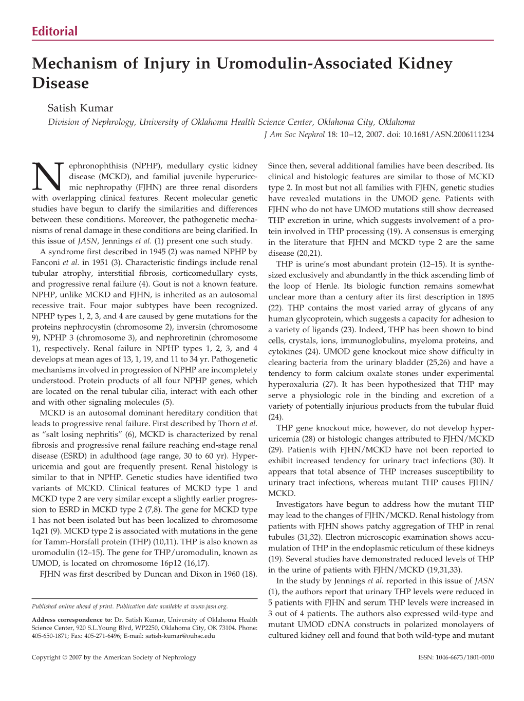 Mechanism of Injury in Uromodulin-Associated Kidney Disease