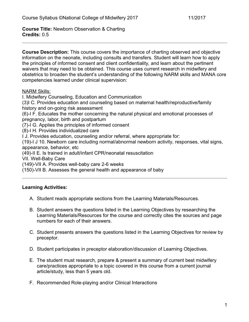 Course Title: Newborn Observation & Charting