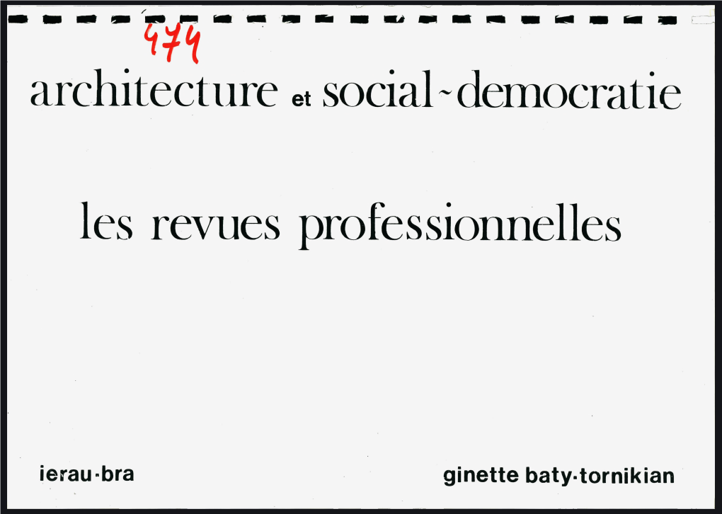 Architecture Et Social-Démocratie Les Revues Professionnelles