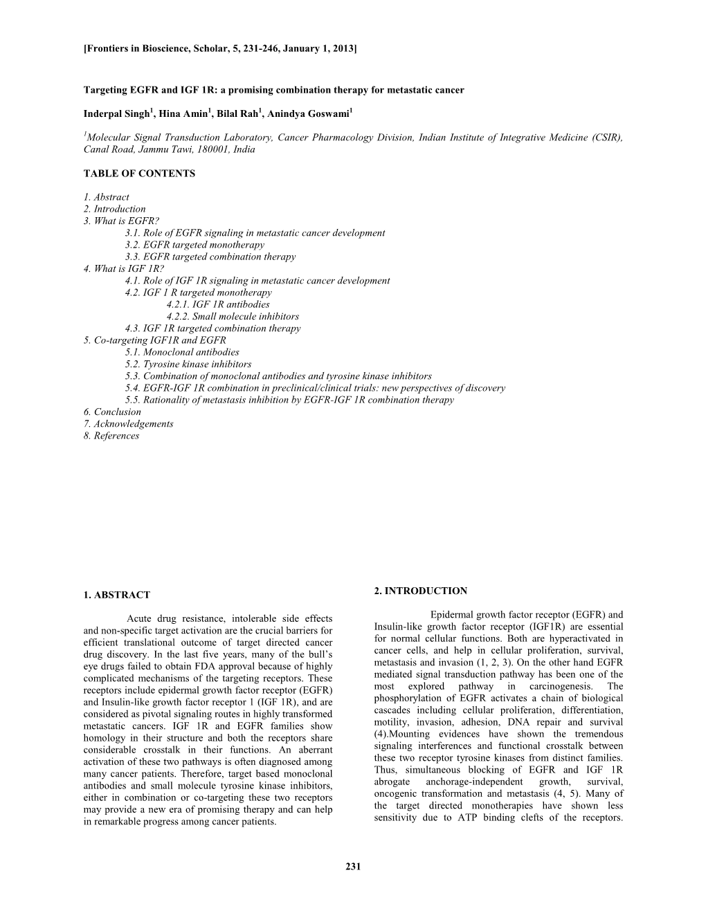 231 Targeting EGFR and IGF 1R