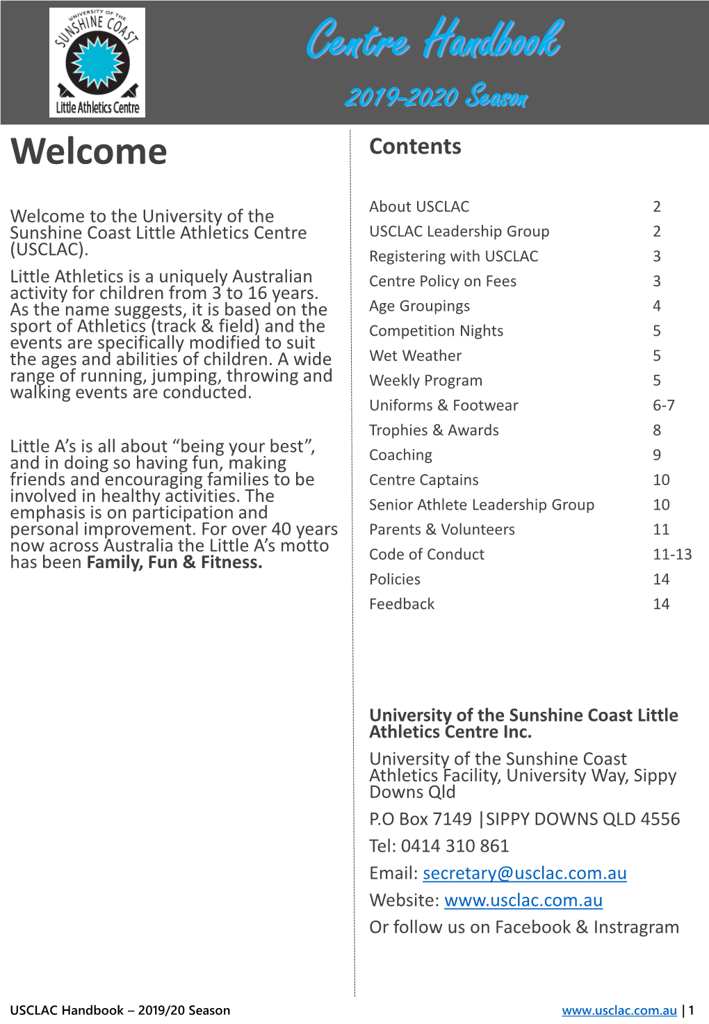 Centre Handbook 2019-2020 Season Welcome Contents