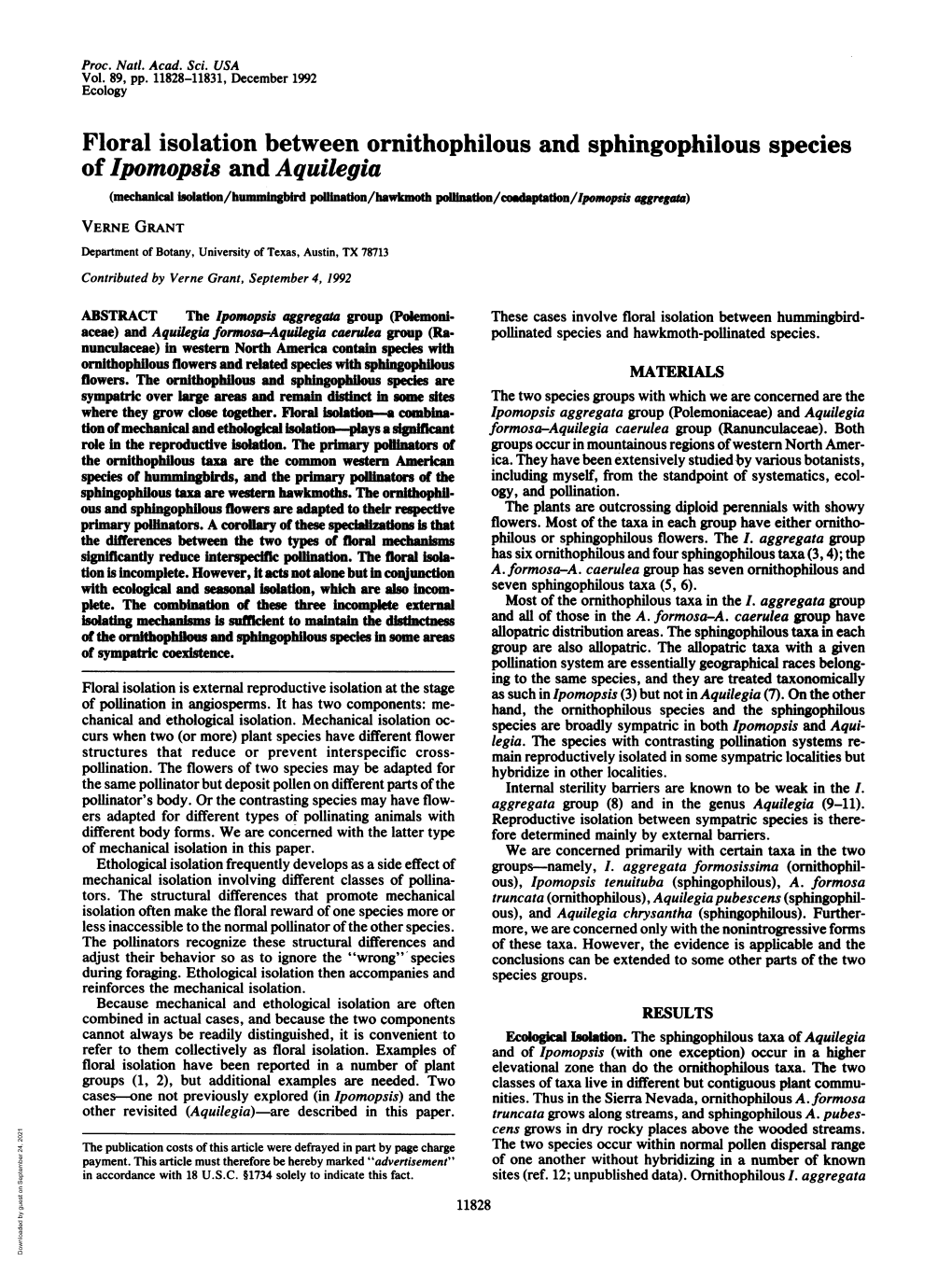 Floral Isolation Between Ornithophilous and Sphingophilous