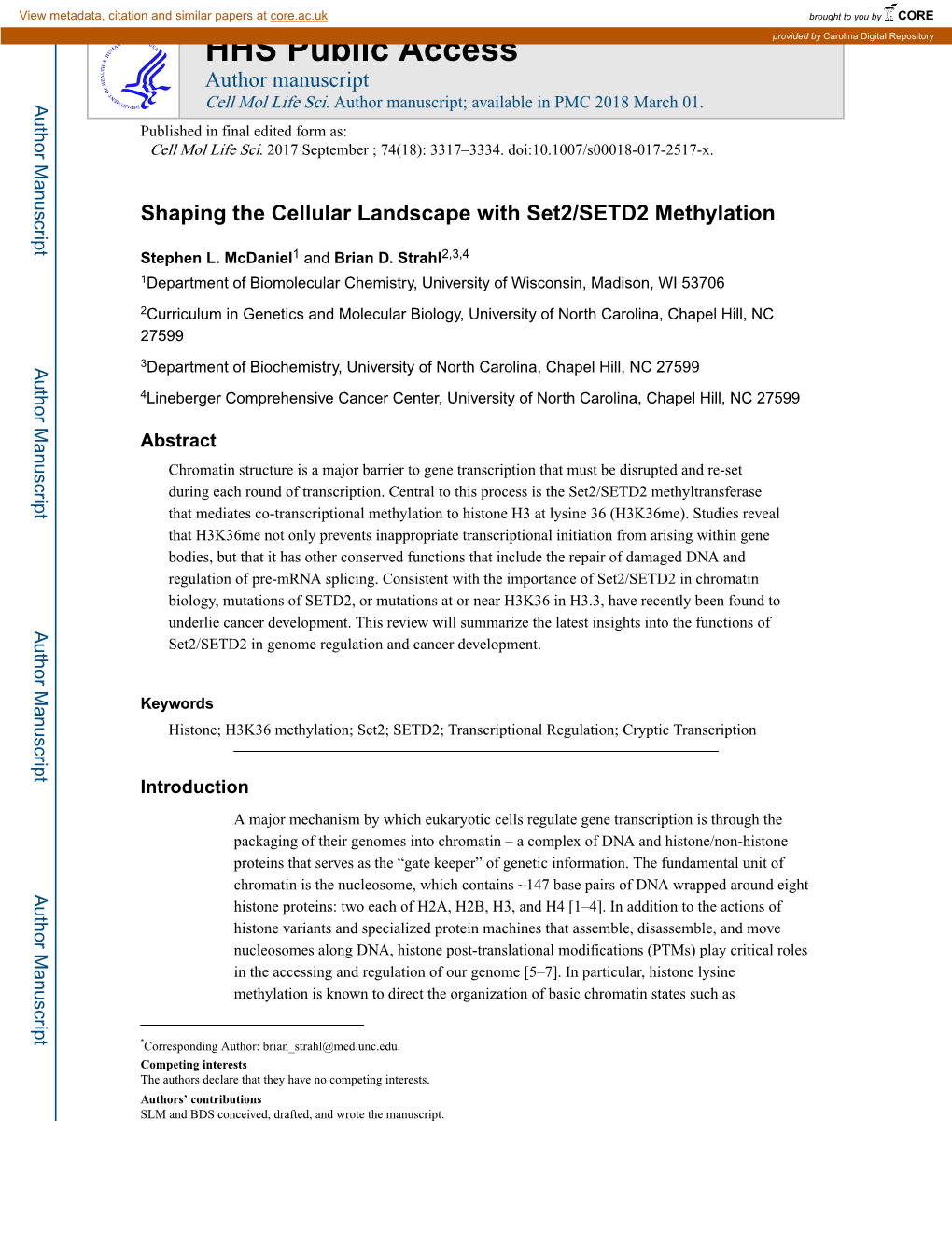 Shaping the Cellular Landscape with Set2/SETD2 Methylation