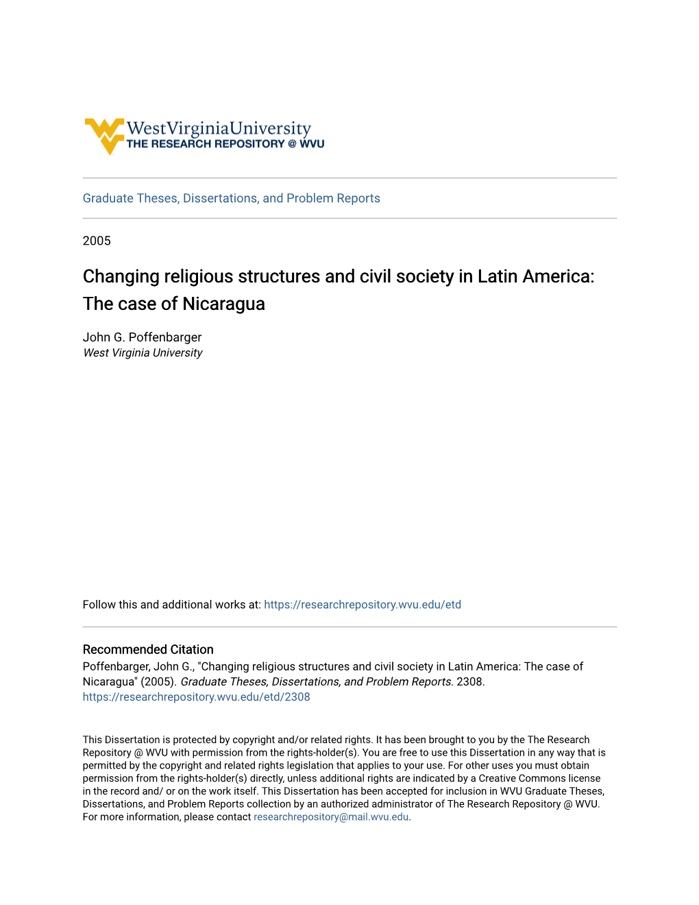 Changing Religious Structures and Civil Society in Latin America: the Case of Nicaragua
