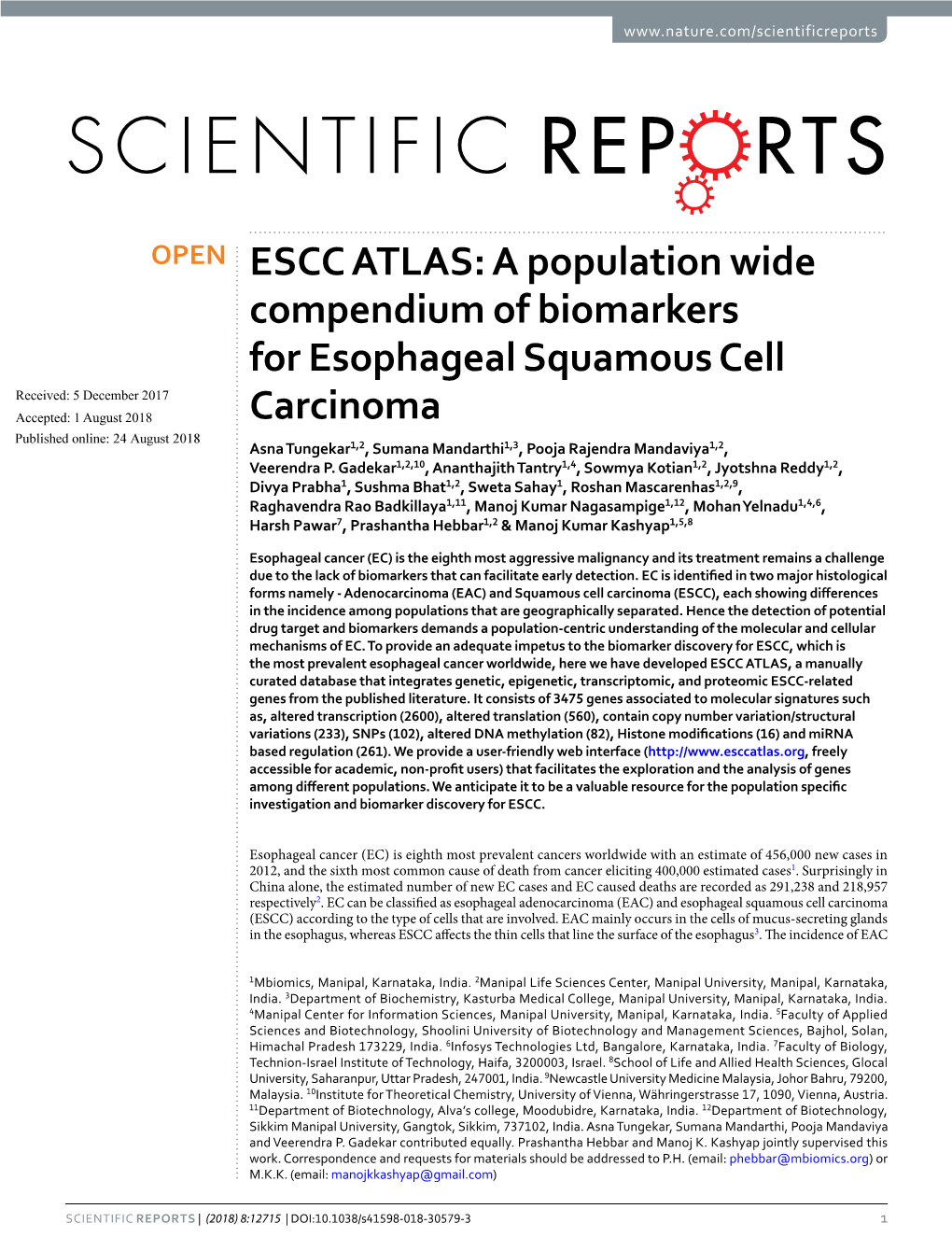 A Population Wide Compendium of Biomarkers for Esophageal