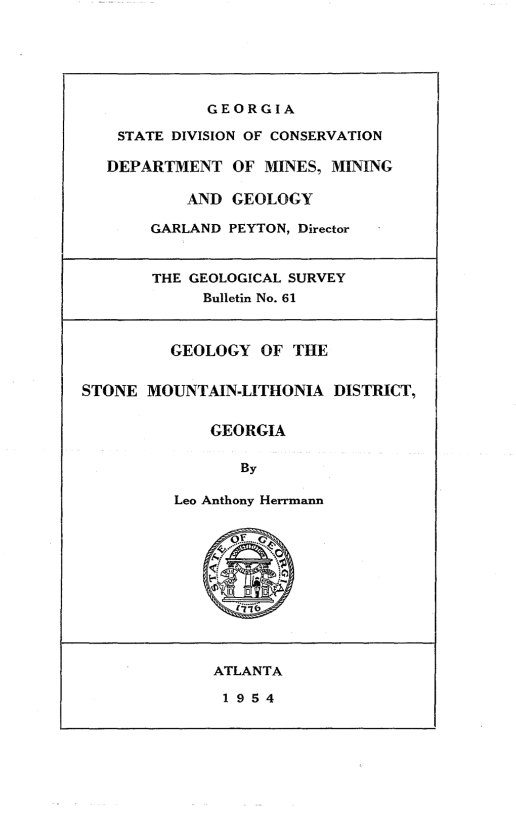 B-61 Geology of the Stone Mountain-Lithonia District, Georgia