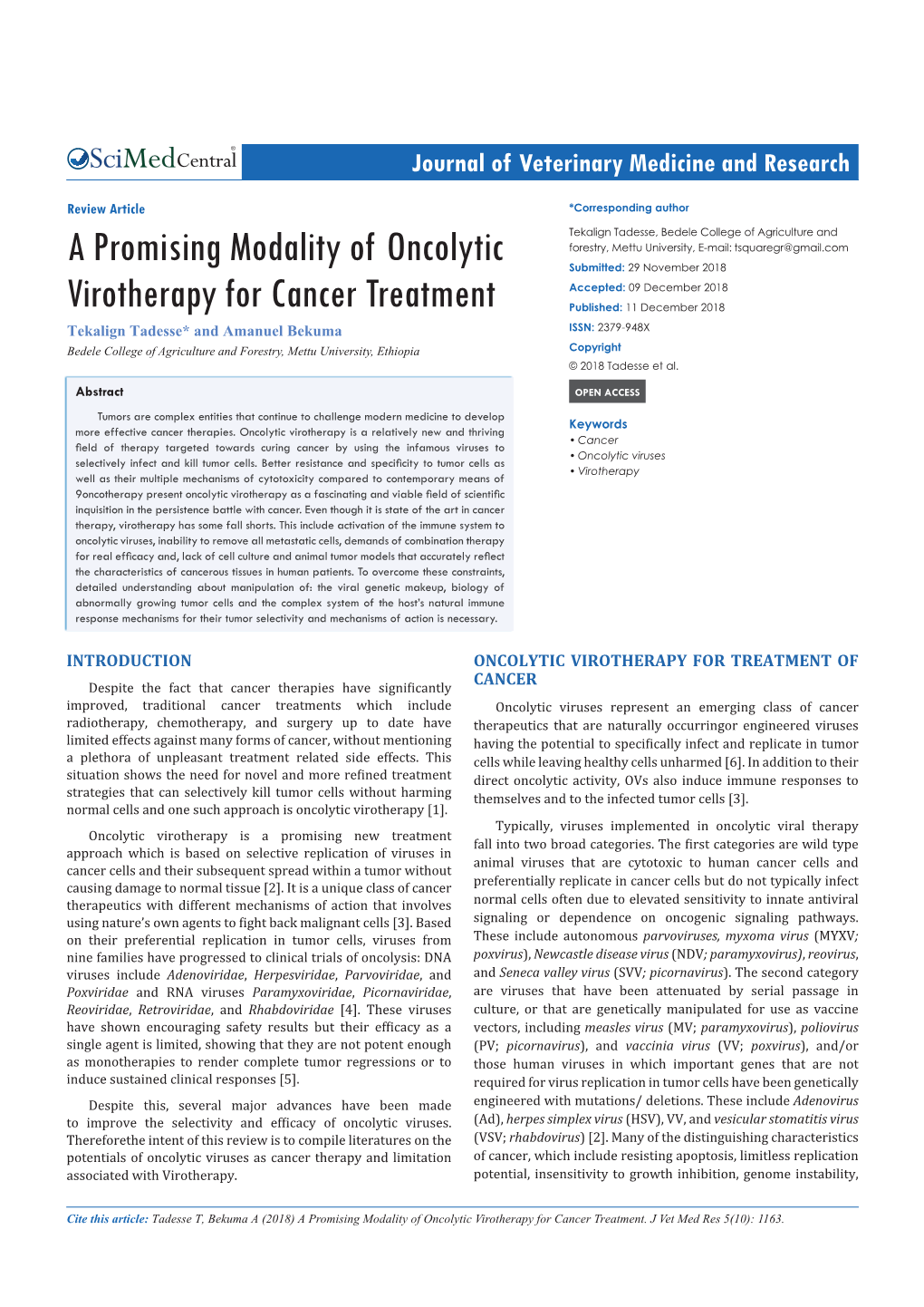 A Promising Modality of Oncolytic Virotherapy for Cancer Treatment