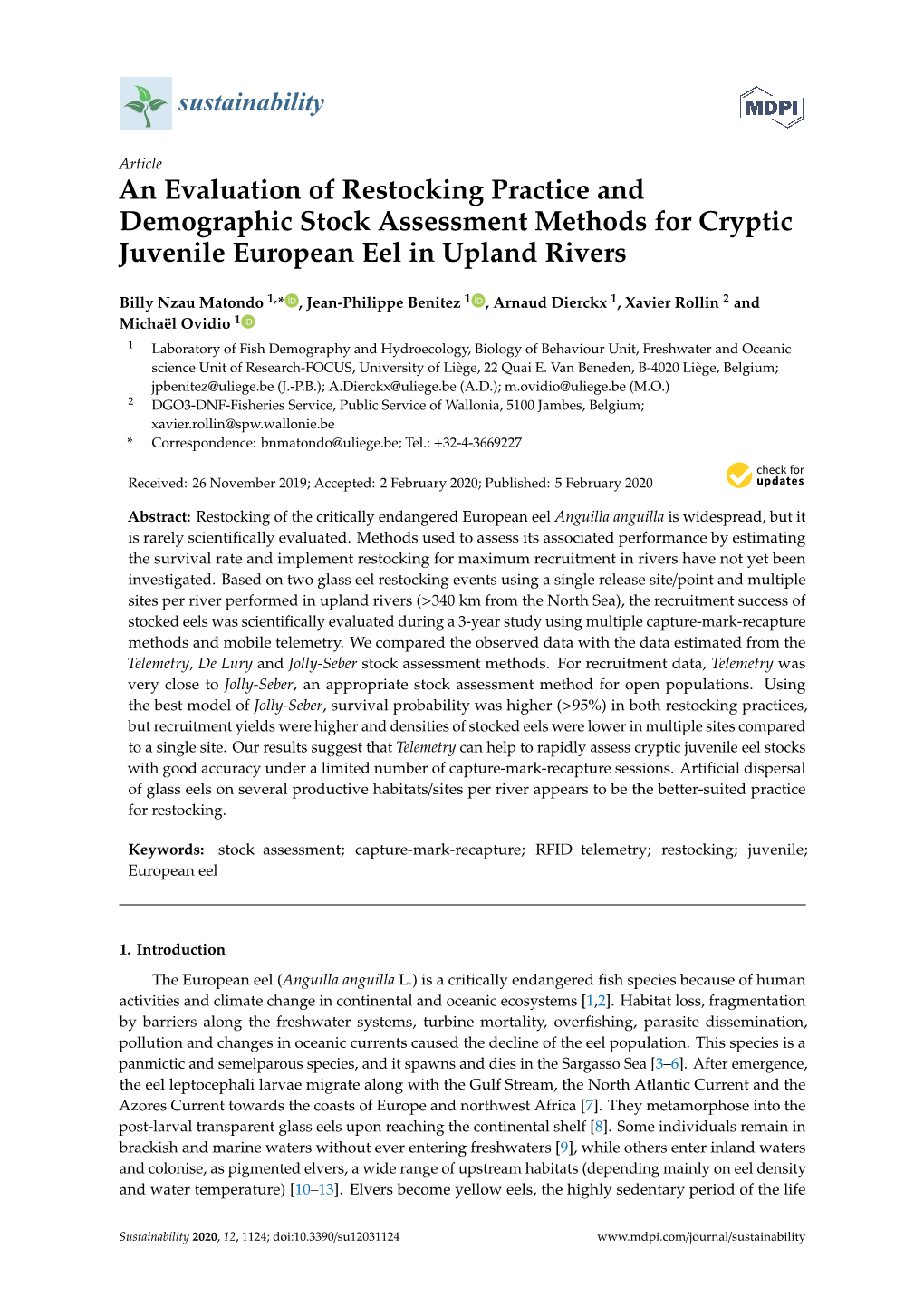 An Evaluation of Restocking Practice and Demographic Stock Assessment Methods for Cryptic Juvenile European Eel in Upland Rivers