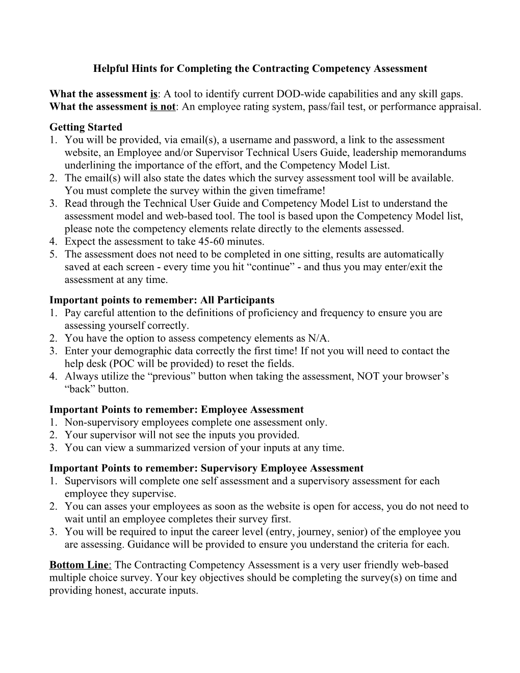 Contracting Competency Assessment: Consolidated Guide