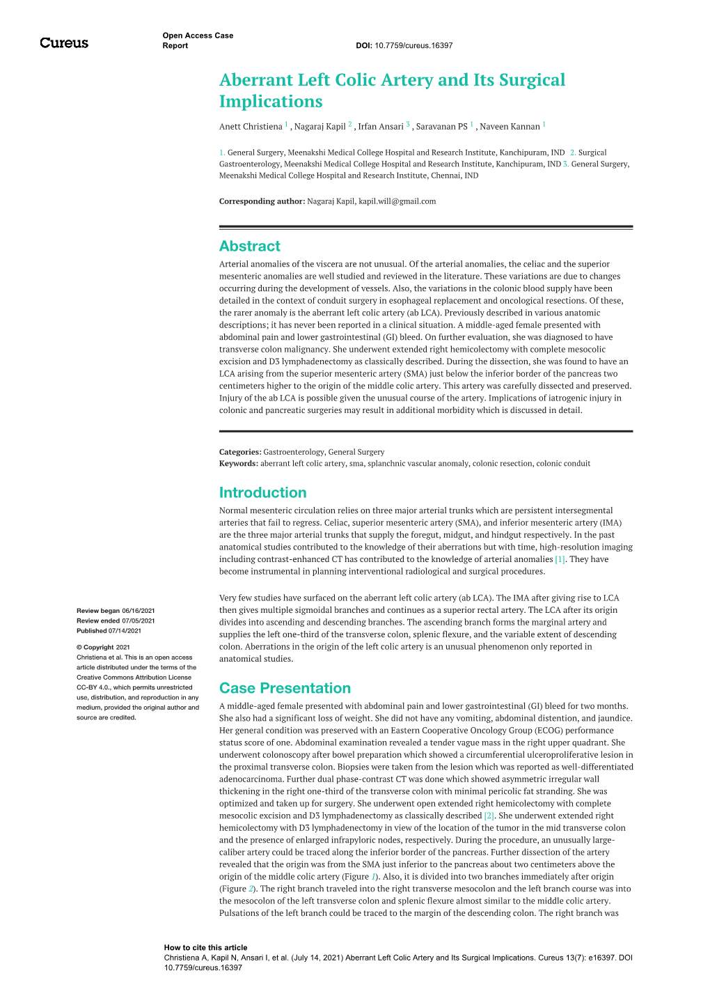 Aberrant Left Colic Artery and Its Surgical Implications