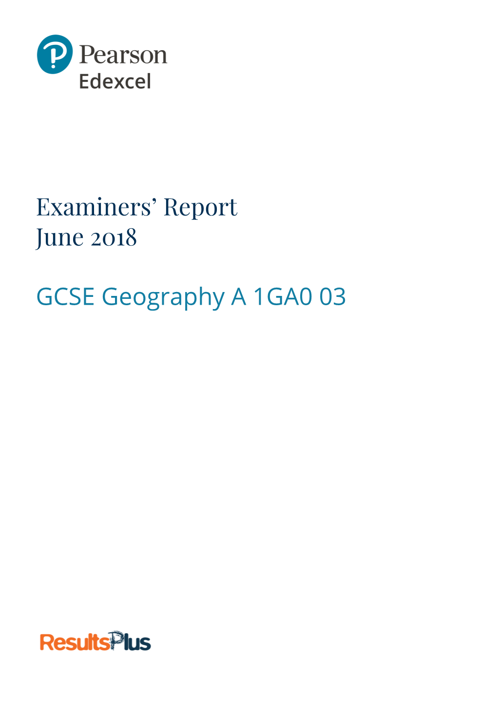 GCSE Geography a 1GA0 03 1GA0 03