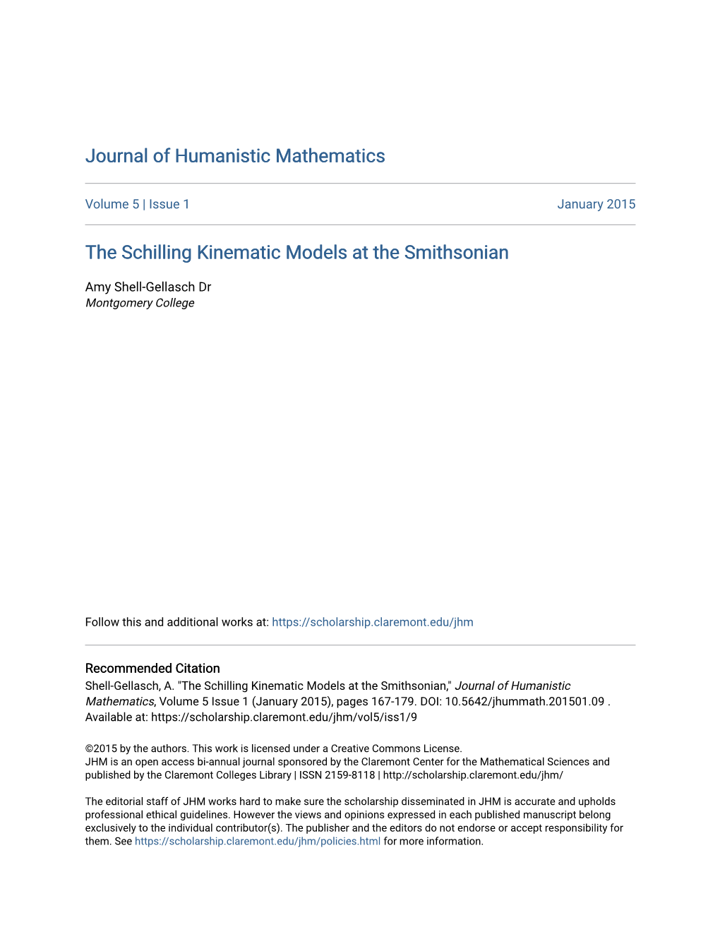 The Schilling Kinematic Models at the Smithsonian