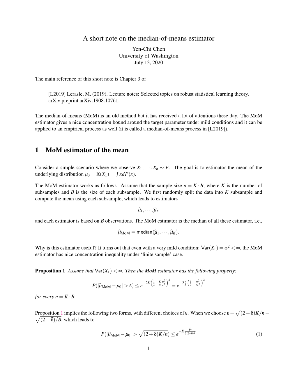 A Short Note on the Median-Of-Means Estimator