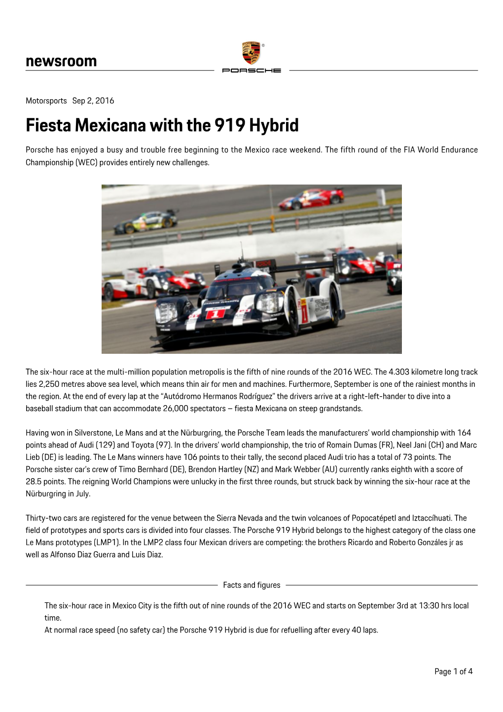 Fiesta Mexicana with the 919 Hybrid Porsche Has Enjoyed a Busy and Trouble Free Beginning to the Mexico Race Weekend