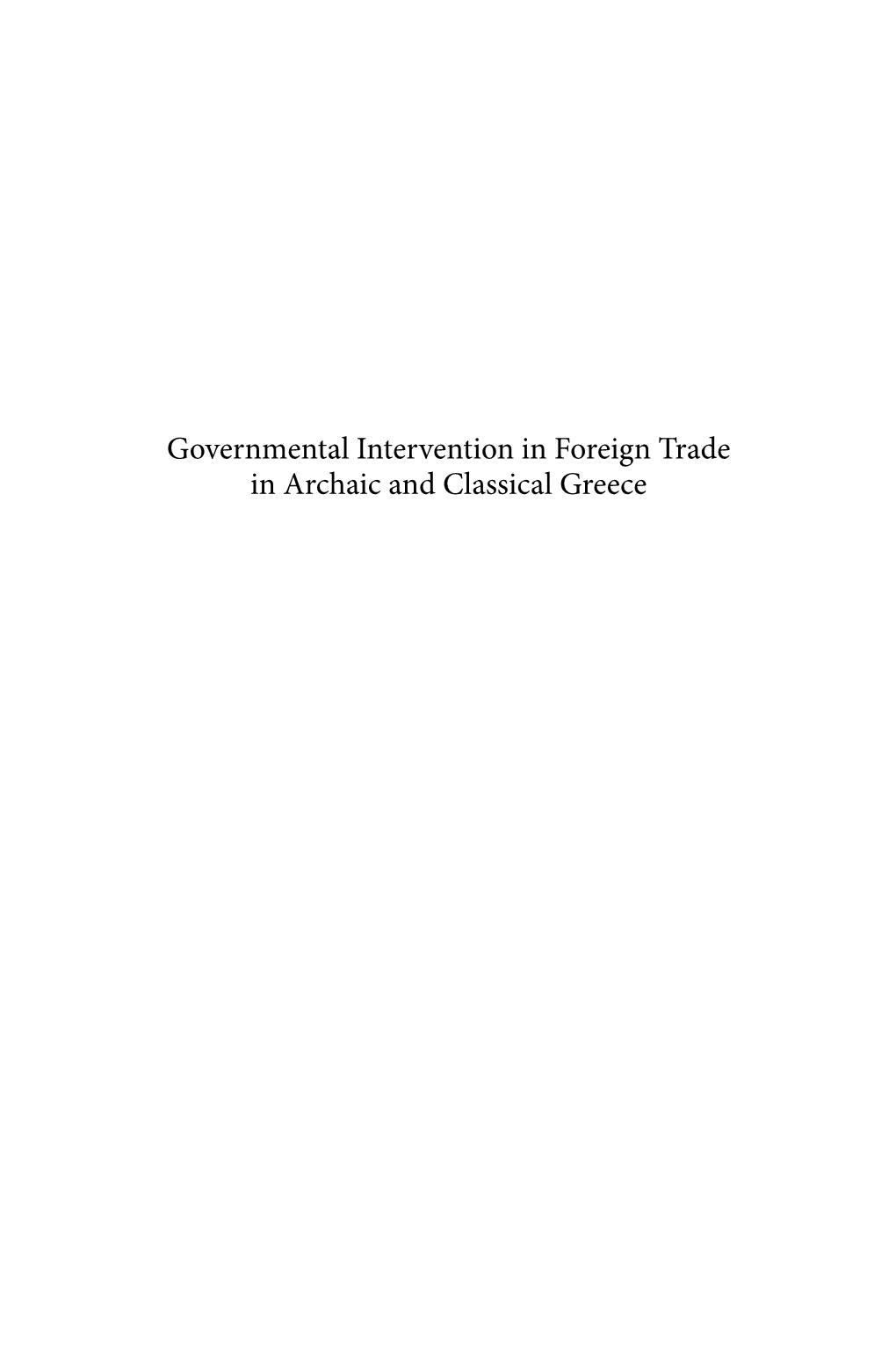 Governmental Intervention in Foreign Trade in Archaic and Classical Greece Mnemosyne