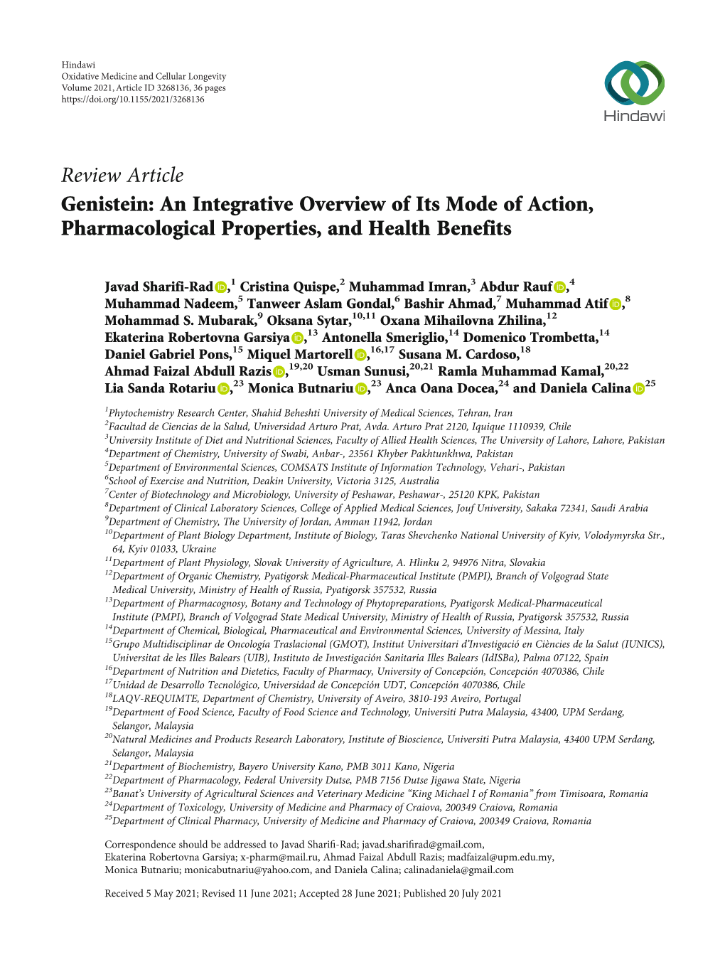 Genistein: an Integrative Overview of Its Mode of Action, Pharmacological Properties, and Health Benefits