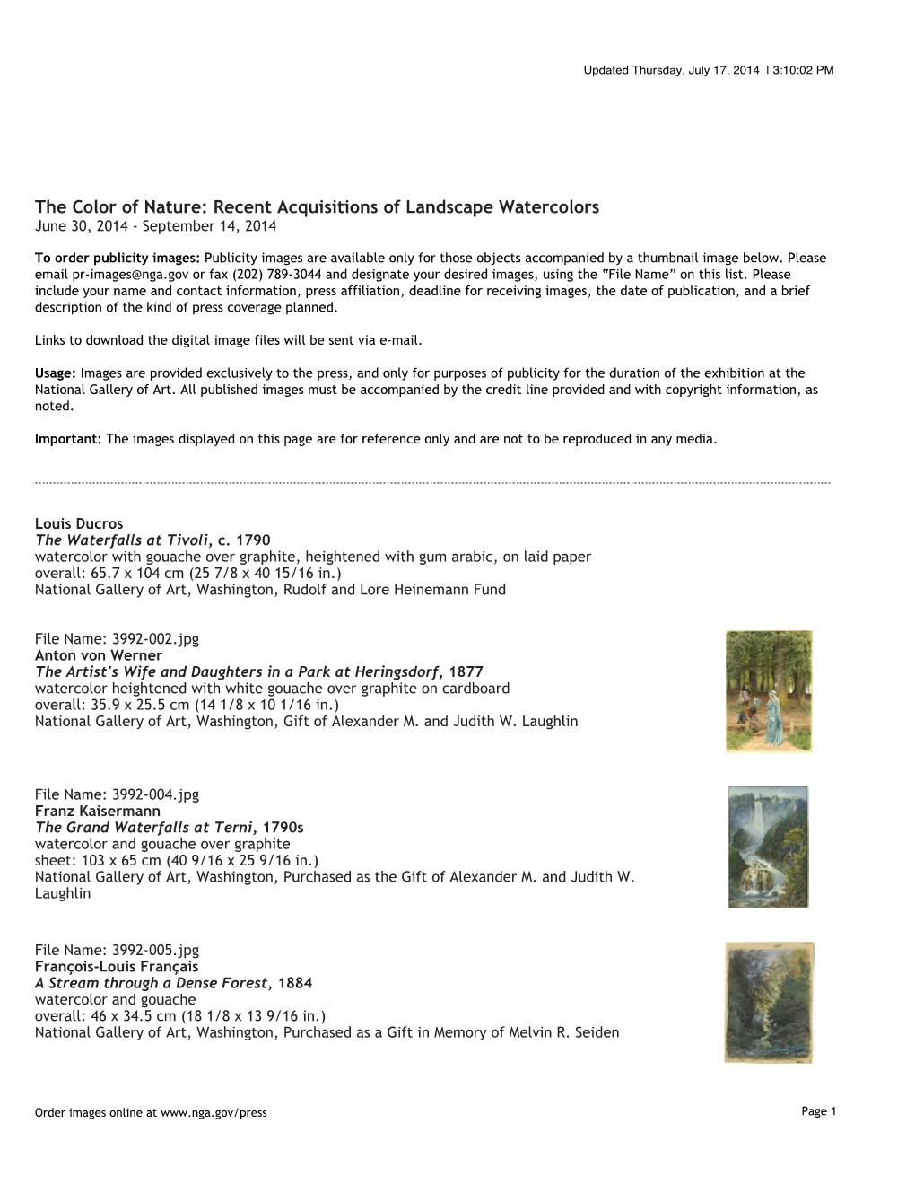 Recent Acquisitions of Landscape Watercolors June 30, 2014 - September 14, 2014