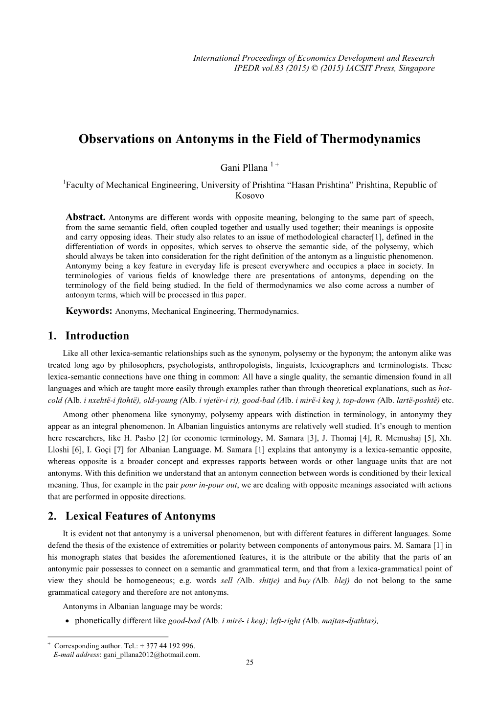 Observations on Antonyms in the Field of Thermodynamics