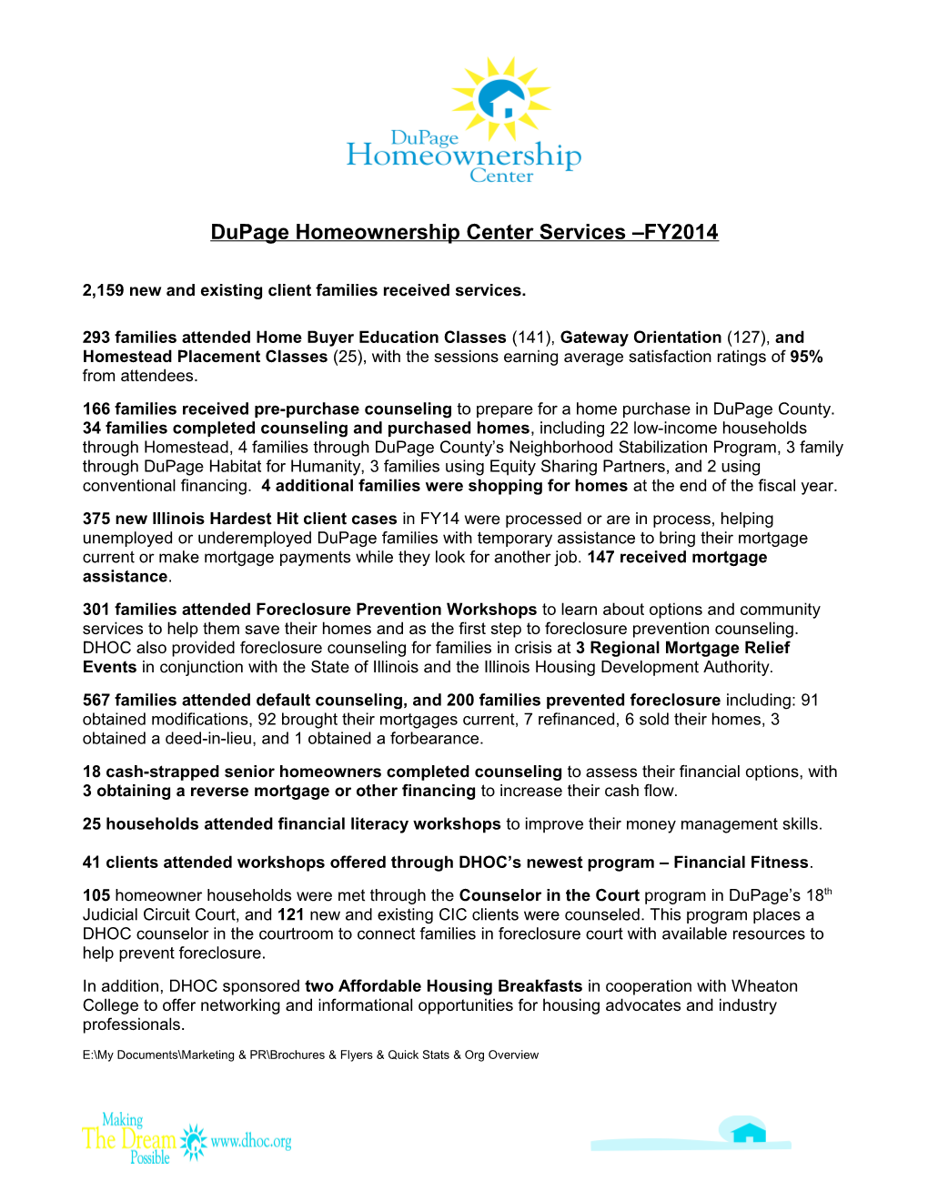 Dupage Homeownership Center Services FY2014