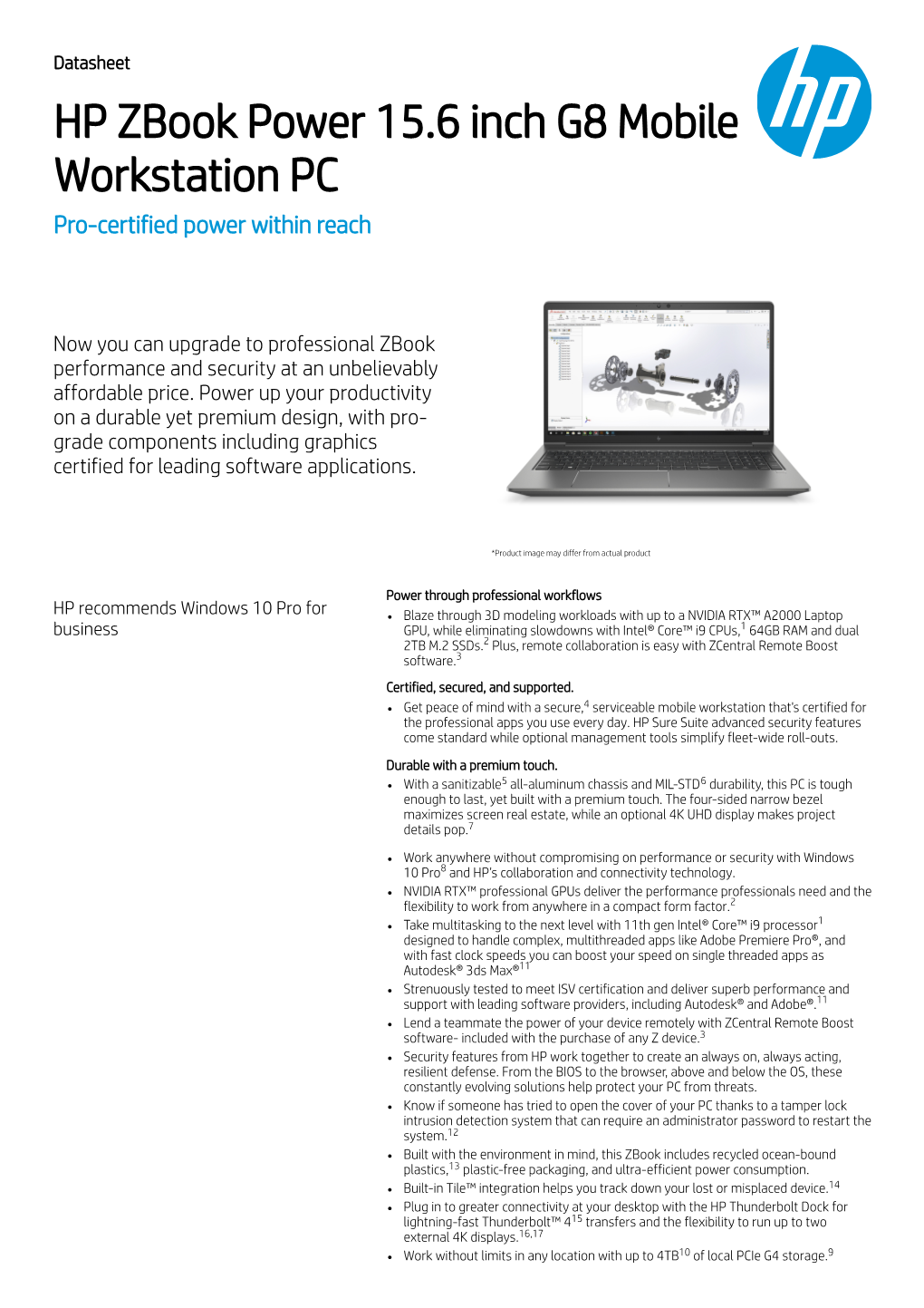 HP Zbook Power 15.6 Inch G8 Mobile Workstation PC Pro-Certified Power Within Reach