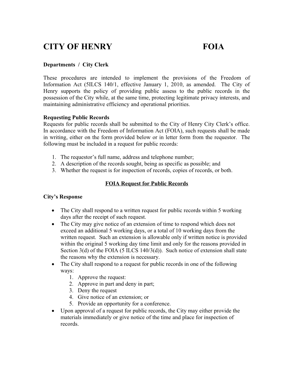 City of Henry Foia