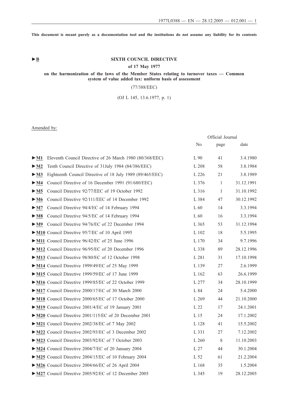 1977L0388 — En — 28.12.2005 — 012.001 — 1 B