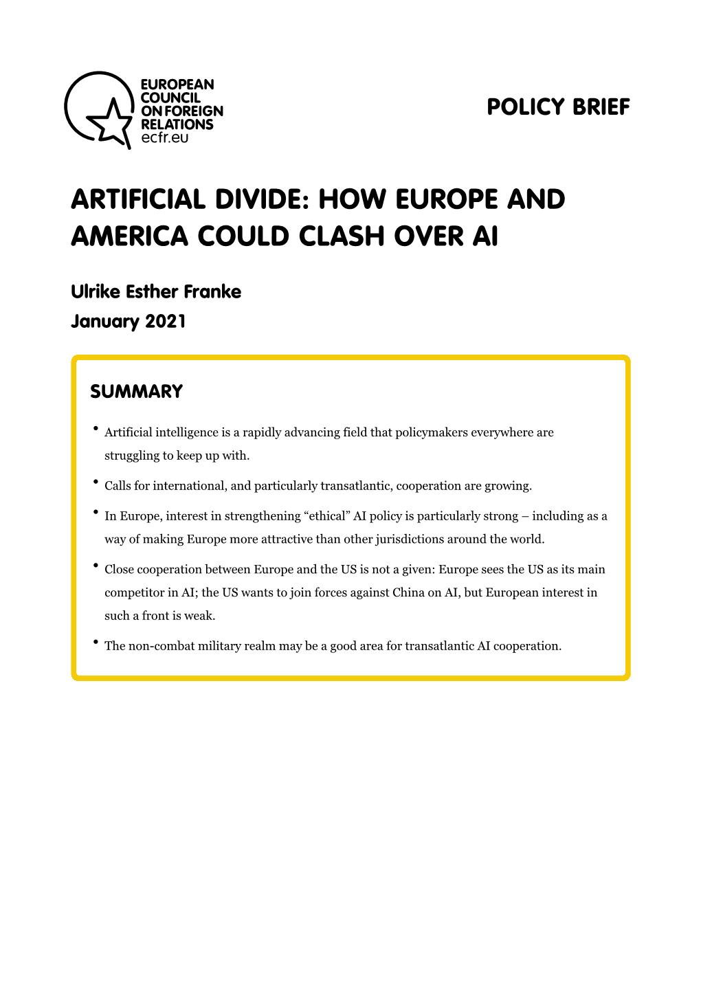 Artificial Divide: How Europe and America Could Clash Over AI – European Council on Foreign Relations