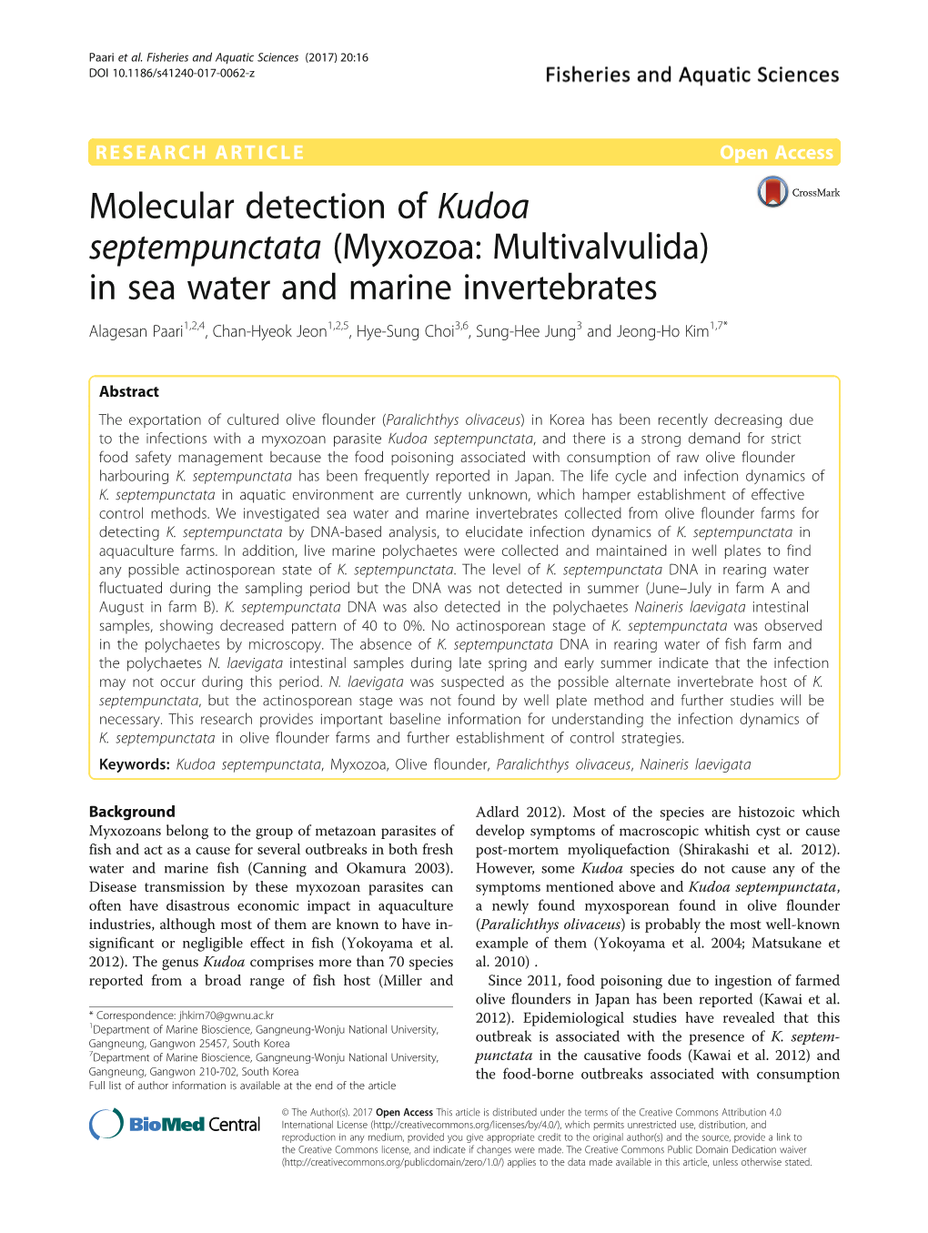 Molecular Detection of Kudoa Septempunctata