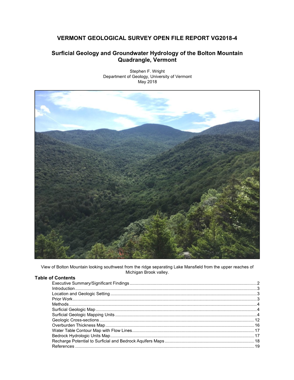 Vermont Geological Survey Open File Report Vg2018-4