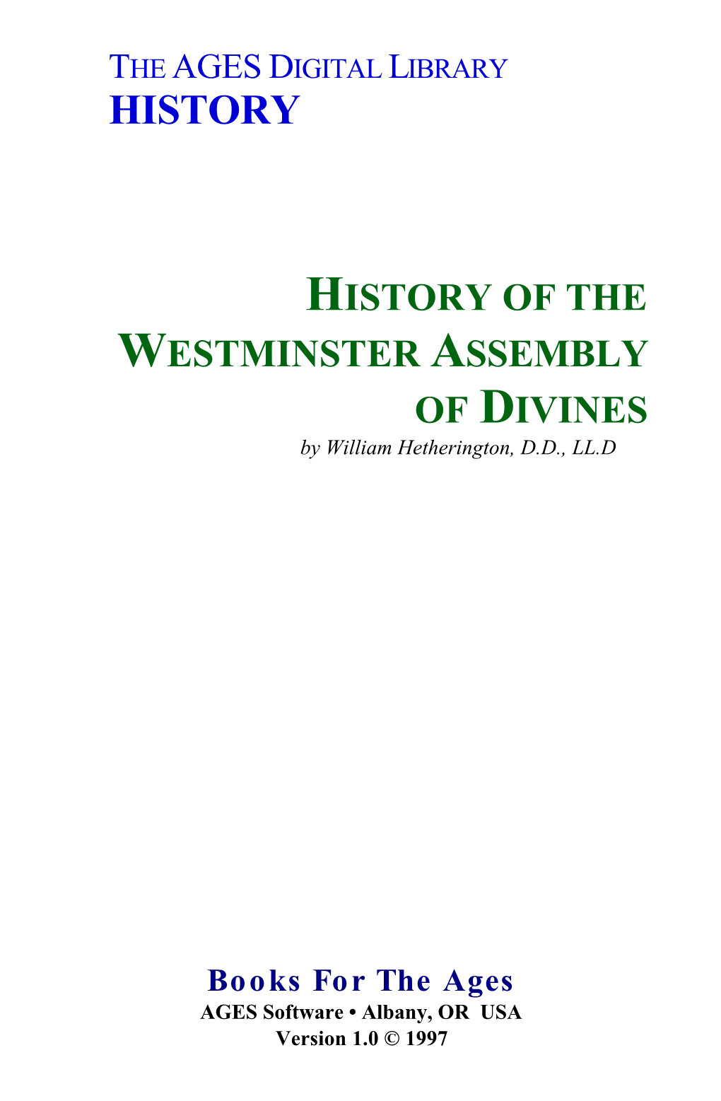 History of Westminster Assembly