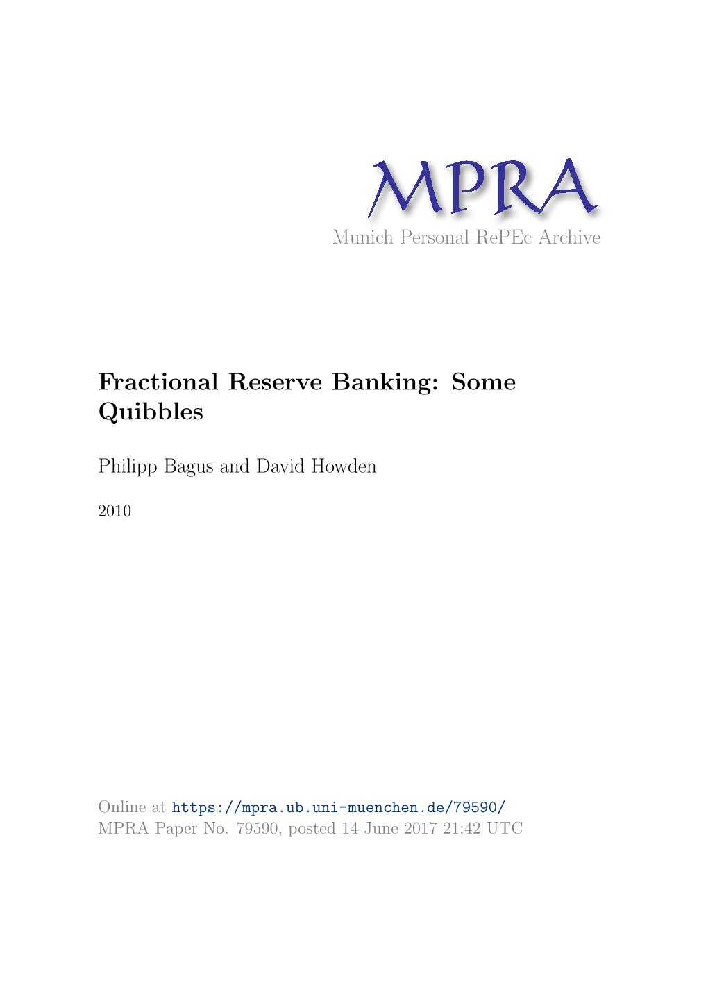 Fractional Reserve Banking: Some Quibbles