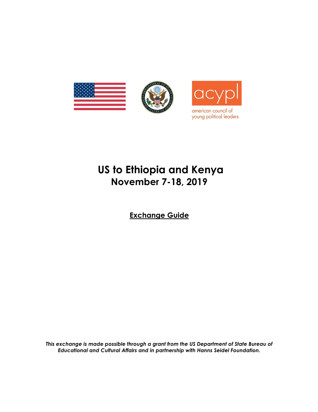 US to Ethiopia and Kenya November 7-18, 2019